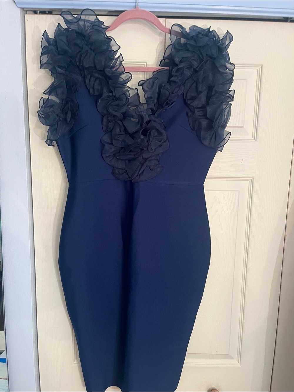 Elegant Navy Ruffle Sheath Dress